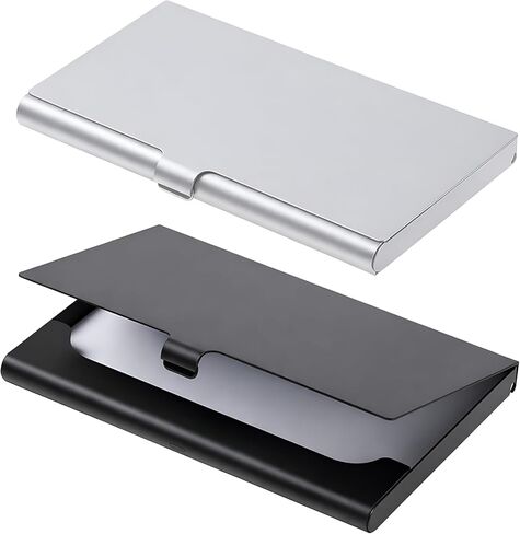 2 Pack Business Card Holder Wallet Business Cards Holder for Women Metal Businesses Credit Card Holders with Buckle-Lock Aluminum Alloy Flip Cover Slim Purse Name Cards Case for Women Men Black Silver in Saudi Arabia