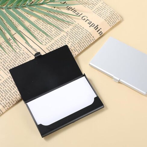 2 Pack Business Card Holder Wallet Business Cards Holder for Women Metal Businesses Credit Card Holders with Buckle-Lock Aluminum Alloy Flip Cover Slim Purse Name Cards Case for Women Men Black Silver in Saudi Arabia