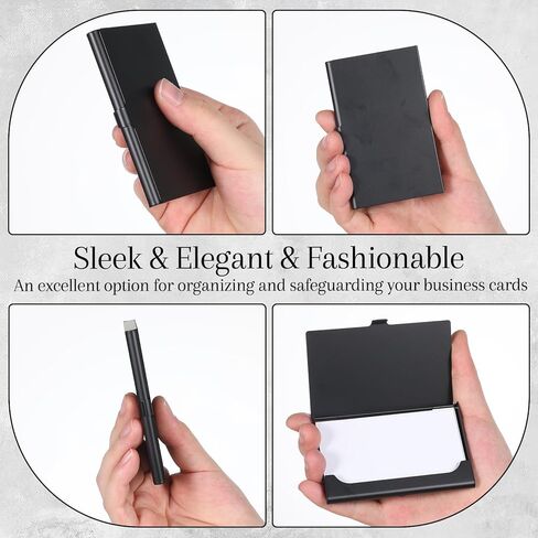2 Pack Business Card Holder Wallet Business Cards Holder for Women Metal Businesses Credit Card Holders with Buckle-Lock Aluminum Alloy Flip Cover Slim Purse Name Cards Case for Women Men Black Silver in Saudi Arabia