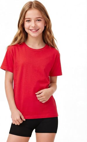 تي شيرت بناتي بأكمام قصيرة تي شيرت أساسي بياقة دائرية وقمصان صيفية للأطفال in Kuwait