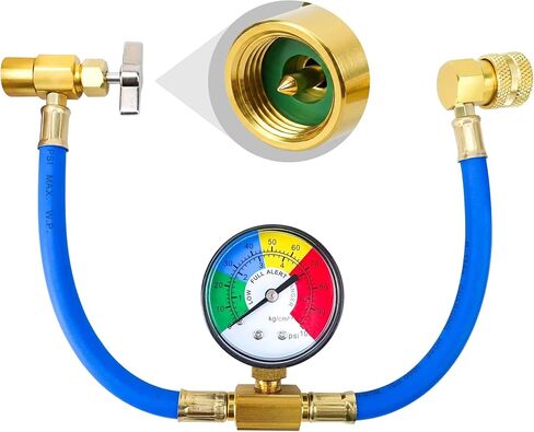 طقم خرطوم شحن غاز التبريد R134A AC، طقم إعادة شحن مكيف الهواء للسيارة مع علب على شكل ثقب 1/2 بوصة يمكن النقر عليها وقياس الضغط، طقم إعادة شحن الفريون لمبرد تكييف الهواء in Kuwait