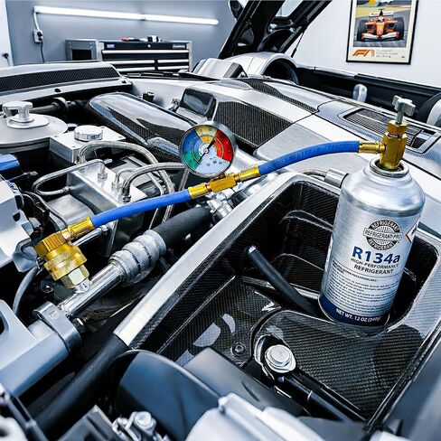 طقم خرطوم شحن غاز التبريد R134A AC، طقم إعادة شحن مكيف الهواء للسيارة مع علب على شكل ثقب 1/2 بوصة يمكن النقر عليها وقياس الضغط، طقم إعادة شحن الفريون لمبرد تكييف الهواء in Kuwait