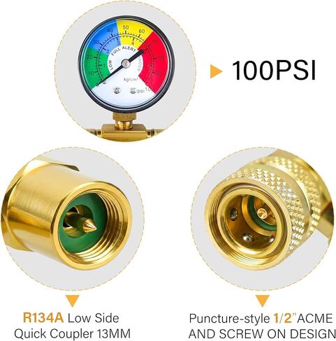 طقم خرطوم شحن غاز التبريد R134A AC، طقم إعادة شحن مكيف الهواء للسيارة مع علب على شكل ثقب 1/2 بوصة يمكن النقر عليها وقياس الضغط، طقم إعادة شحن الفريون لمبرد تكييف الهواء in Kuwait