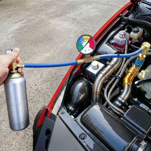 طقم خرطوم شحن غاز التبريد R134A AC، طقم إعادة شحن مكيف الهواء للسيارة مع علب على شكل ثقب 1/2 بوصة يمكن النقر عليها وقياس الضغط، طقم إعادة شحن الفريون لمبرد تكييف الهواء in Kuwait