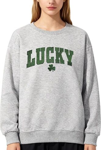 St Patricks Day Sweatshirt For Women Oversize Embroidered Glitter St Patricks Day Sweatshirt Womens Lucky Long Sleeve Top in Saudi Arabia