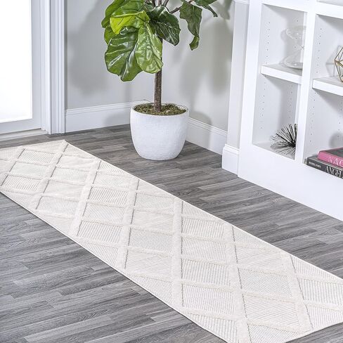 JONATHAN Y Diamond Trellis Indoor Outdoor Runner Rug 2X8 Ivory, Salines for Backyard, Patio, Porch, Easy-Cleaning, High Traffic, Pet-Friendly, Non-Shedding (IBZ101D-28) in Saudi Arabia