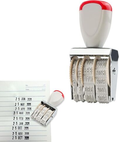 Small Rubber Date Stamper, 1 Inch Stamp Line Dater with Adjustable Rotating Wheel, Manual Office Stamp Requires Separate Ink Pad, US Format (DD-MMM-YYYY) in Saudi Arabia