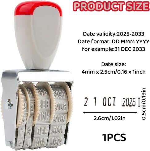 Small Rubber Date Stamper, 1 Inch Stamp Line Dater with Adjustable Rotating Wheel, Manual Office Stamp Requires Separate Ink Pad, US Format (DD-MMM-YYYY) in Saudi Arabia