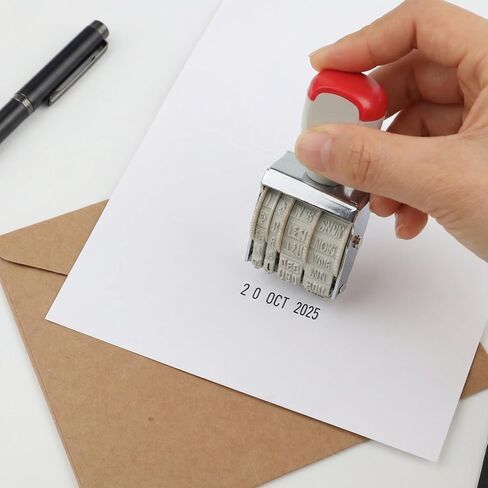Small Rubber Date Stamper, 1 Inch Stamp Line Dater with Adjustable Rotating Wheel, Manual Office Stamp Requires Separate Ink Pad, US Format (DD-MMM-YYYY) in Saudi Arabia