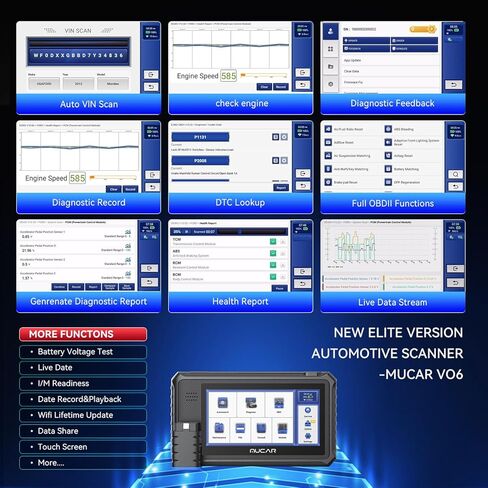 أداة المسح الضوئي ثنائية الاتجاه MUCAR VO6، ماسح ضوئي تشخيصي كامل للأنظمة obd2، ماسح ضوئي تشخيصي للسيارات للسيارة، 28+ قارئ رمز الخدمات، CAN FD، FCA/AutoAuth، تحديث مجاني مدى الحياة = بدون اشتراكات in Kuwait