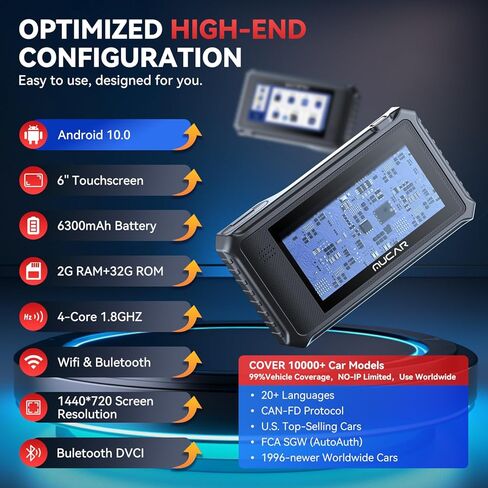أداة المسح الضوئي ثنائية الاتجاه MUCAR VO6، ماسح ضوئي تشخيصي كامل للأنظمة obd2، ماسح ضوئي تشخيصي للسيارات للسيارة، 28+ قارئ رمز الخدمات، CAN FD، FCA/AutoAuth، تحديث مجاني مدى الحياة = بدون اشتراكات in Kuwait