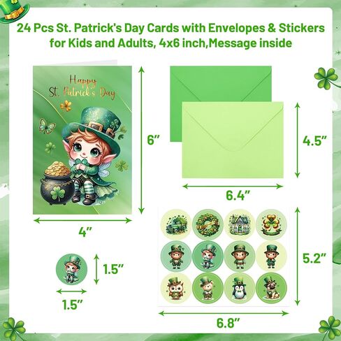 ceiba tree Happy St. Patrick's Day Cards with Envelopes & Stickers Shamrocks for Kids 24 Pack Message inside 4X6 inch in Saudi Arabia