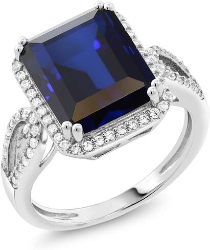 Gem Stone King 5-8 Cttw Halo Ring for Women | 925 Sterling Silver | Emerald Cut 12X10MM | Gemstone Birthstone | Fine Jewelry for Her Mom Wife | Available in Size 5, 6, 7, 8, 9 in Saudi Arabia