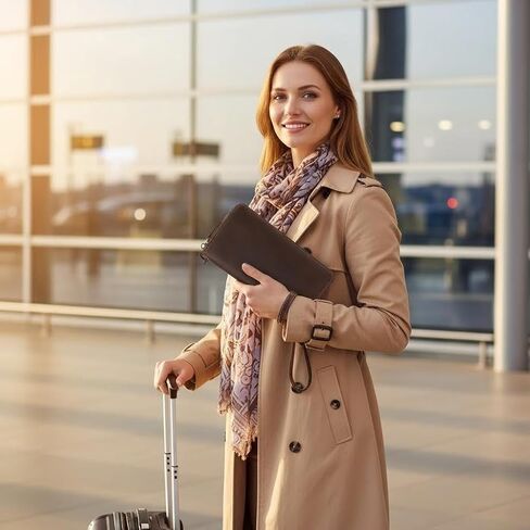 Genuine Leather Wallet Large Zippered Purse with RFID Blocking Holds Cards Coins Cash for Daily Use (Coffee) in Kuwait