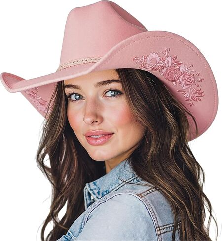 قبعة راعية البقر الوردية من SeptCity للنساء، قبعة رعاة البقر من الجلد السويدي لزي راعية البقر الغربية ملحقات أزياء رعاة البقر الغربية للهالوين in Kuwait