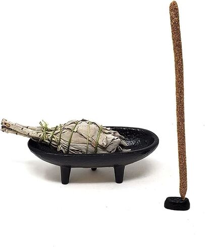 مجموعة مبخرة بخور من الحديد الزهر مقاس 4 × 2 بوصة، صائد رماد البخور ثلاثي الأرجل مثالي للتلطخ وطقوس حرق البخور والديكور in Kuwait