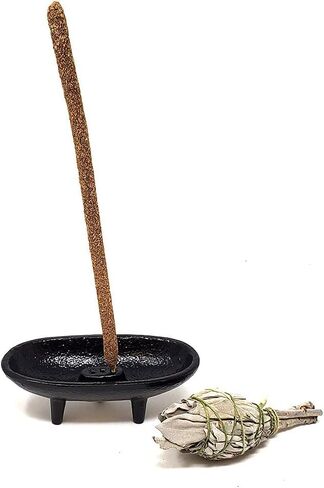 مجموعة مبخرة بخور من الحديد الزهر مقاس 4 × 2 بوصة، صائد رماد البخور ثلاثي الأرجل مثالي للتلطخ وطقوس حرق البخور والديكور in Kuwait