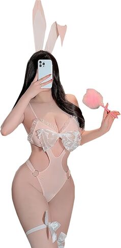 Women Sexy Cosplay Lingerie Bunny Anime Bow Mesh Plush One Piece Bodysuit for Costume Cosplay Party in Saudi Arabia
