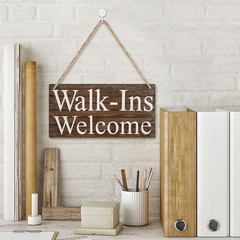 Wood Decor Sign Walk-Ins Welcome Business Office Clinic Spa Wood Sign Retro Wooden Public Decorative Hanging Sign For Home Door Fence Vintage Wall Plaques Decoration 12X6In in Saudi Arabia