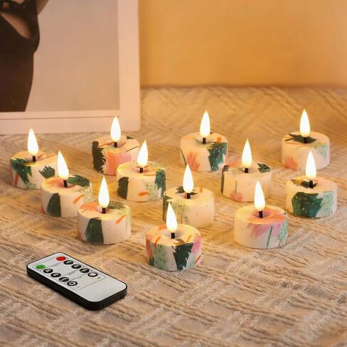 Eywamage White LED Tealights with Remote Batteries, Flickering Flameless Tea Lights Electric Votive Candles Set of 12 in Saudi Arabia