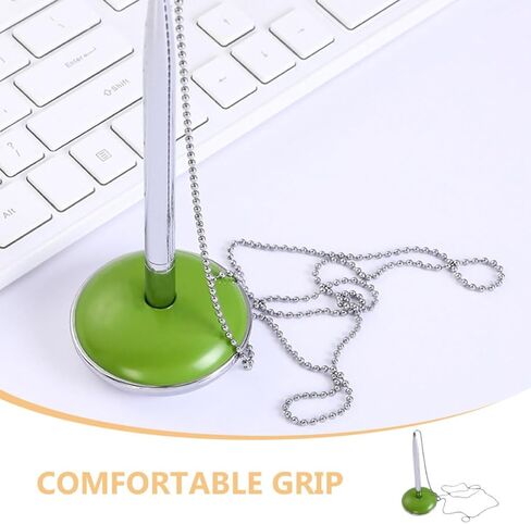Chain Ballpoint Signature Pen with Stand, Green Desktop Counter Pen for Office and Hotel Reception, Business Sign Writing Instrument in Saudi Arabia