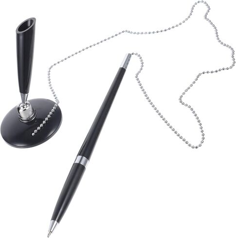 Operitacx 2pcs Black Desktop Ballpoint Pens with Chain, Plastic Office Counter Signature Pens for Bank, Hotel, Business Writing Supplies in Saudi Arabia