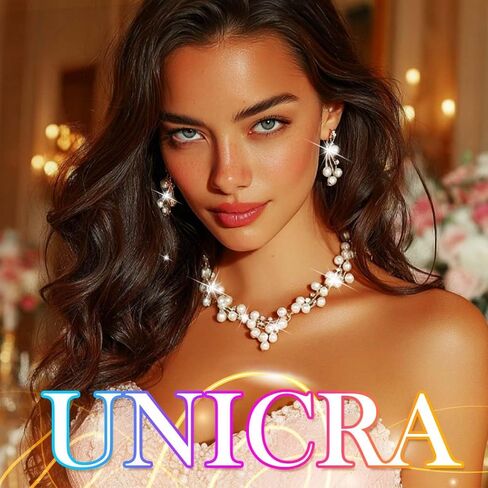 Unicra Gold Pearl Jewelry Set Wedding Prom Necklace Earrings Bracelet Sets Rhinestone Formal Jewelry for Women and Brides in Saudi Arabia