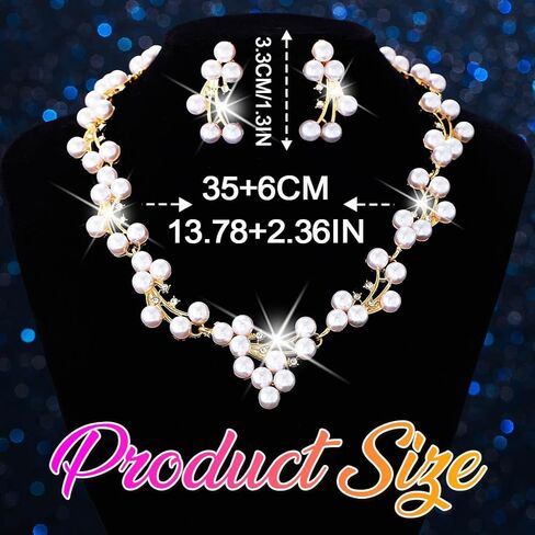 Unicra Gold Pearl Jewelry Set Wedding Prom Necklace Earrings Bracelet Sets Rhinestone Formal Jewelry for Women and Brides in Saudi Arabia