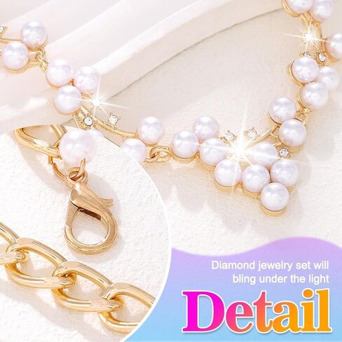 Unicra Gold Pearl Jewelry Set Wedding Prom Necklace Earrings Bracelet Sets Rhinestone Formal Jewelry for Women and Brides in Saudi Arabia