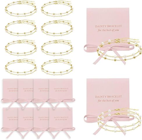 Dreamfox 24PCS 8 مجموعة هدية العروسة أساور اللؤلؤ للنساء 18K أساور الذهب السائبة الجراحية الفولاذ المقاوم للصدأ مجوهرات العروسة لحفل الزفاف لصالح in Kuwait