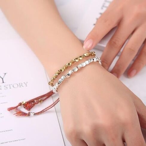 Handmade Gold Plated Beaded Bracelet – Minimalist Unisex Adjustable Beaded Bracelet for Men and Women, Waterproof Gold Bead Bracelet, Fashionable Stackable Jewelry Gift for Him or Her in Saudi Arabia