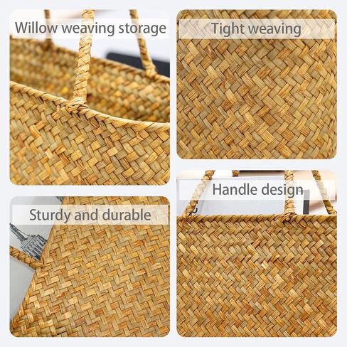 Handmade Seagrass Woven Tote Bag Natural Style Vintage Craftsmanship Lightweight Handheld and Shoulder Bag for Summer Outings and Beach Adventures Flower Basket Beach Bag Woven for Women in Saudi Arabia