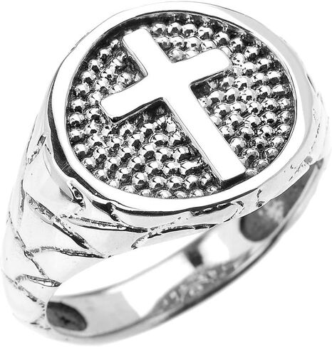 Sterling Silver Textured Band Christian Religious Cross Men's Ring in Saudi Arabia