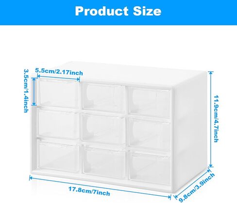 2 Pcs Mini Plastic Drawer Organizer with 9 Clear Drawers, White Small Desktop Storage Compartments for Office, School, Home, Craft Supplies & Jewelry in Saudi Arabia