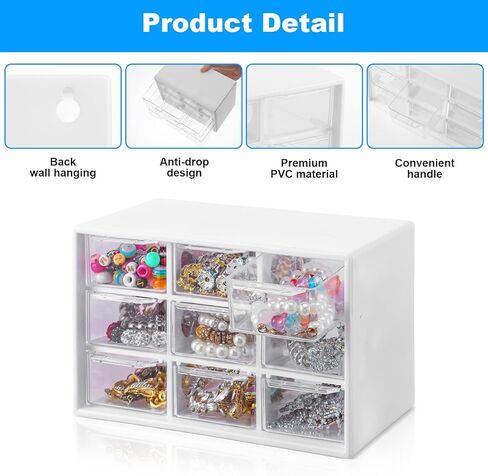 2 Pcs Mini Plastic Drawer Organizer with 9 Clear Drawers, White Small Desktop Storage Compartments for Office, School, Home, Craft Supplies & Jewelry in Saudi Arabia