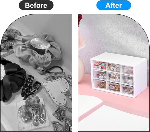 2 Pcs Mini Plastic Drawer Organizer with 9 Clear Drawers, White Small Desktop Storage Compartments for Office, School, Home, Craft Supplies & Jewelry in Saudi Arabia