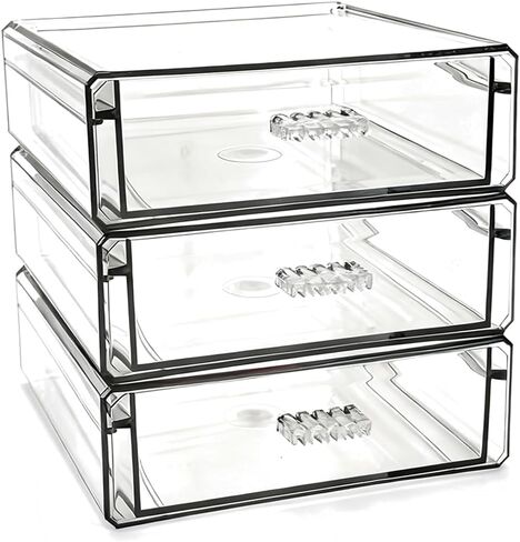 Drawer Organizers, Clear Stackable Storage Boxes for Kitchen Utensils, Office Desk, Bathroom, Makeup & Craft Drawer Organization (Small - 3 Pack) in Saudi Arabia