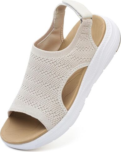 DimaiGlobal Women's Walking Sandals with Arch Support Orthotic for Plantar Fasciitis Comfort Knit Slip-On Sport Sandals Adjustable Ankle Strap Open-Toe Platform Summer Outdoor Casual Shoes in Kuwait