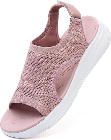 DimaiGlobal Women's Walking Sandals with Arch Support Orthotic for Plantar Fasciitis Comfort Knit Slip-On Sport Sandals Adjustable Ankle Strap Open-Toe Platform Summer Outdoor Casual Shoes in Saudi Arabia
