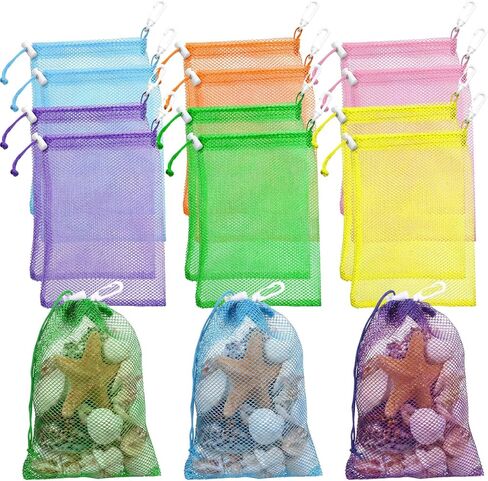 Hushee 12 Pcs Mesh Drawstring Bag with Clip and Toggle Closure, Seashell Drawstring Bags Organizer for Holding Beach Outdoor Shell Collecting, 5.91 x 7.87 Inch in Saudi Arabia