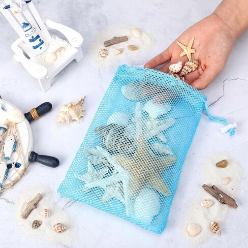 Hushee 12 Pcs Mesh Drawstring Bag with Clip and Toggle Closure, Seashell Drawstring Bags Organizer for Holding Beach Outdoor Shell Collecting, 5.91 x 7.87 Inch in Saudi Arabia