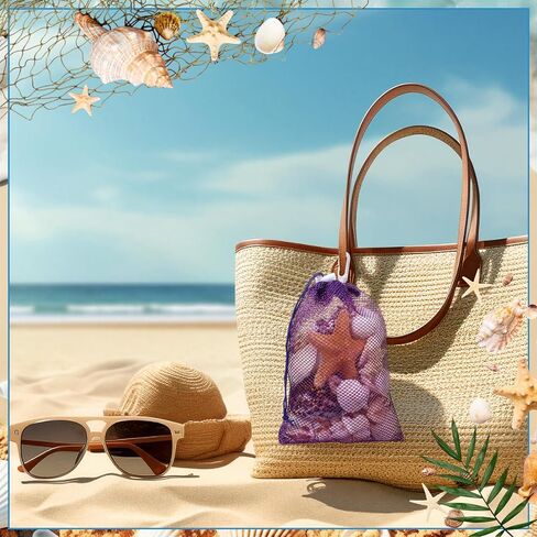 Hushee 12 Pcs Mesh Drawstring Bag with Clip and Toggle Closure, Seashell Drawstring Bags Organizer for Holding Beach Outdoor Shell Collecting, 5.91 x 7.87 Inch in Saudi Arabia