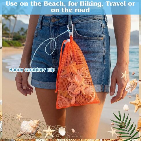 Hushee 12 Pcs Mesh Drawstring Bag with Clip and Toggle Closure, Seashell Drawstring Bags Organizer for Holding Beach Outdoor Shell Collecting, 5.91 x 7.87 Inch in Saudi Arabia