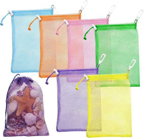 Hushee 12 Pcs Mesh Drawstring Bag with Clip and Toggle Closure, Seashell Drawstring Bags Organizer for Holding Beach Outdoor Shell Collecting, 5.91 x 7.87 Inch in Saudi Arabia