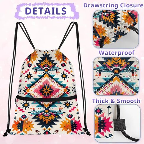 حقيبة ظهر برباط من ازتيك بوهو بنمط هندسي مقاومة للماء حقيبة رياضية حقيبة رياضية مع جيب جانبي للرجال والنساء in Kuwait