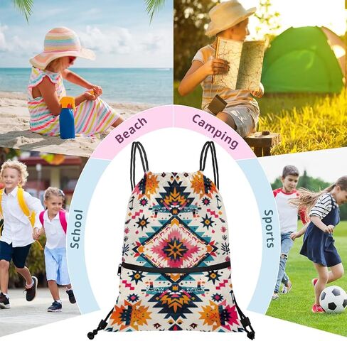 حقيبة ظهر برباط من ازتيك بوهو بنمط هندسي مقاومة للماء حقيبة رياضية حقيبة رياضية مع جيب جانبي للرجال والنساء in Kuwait