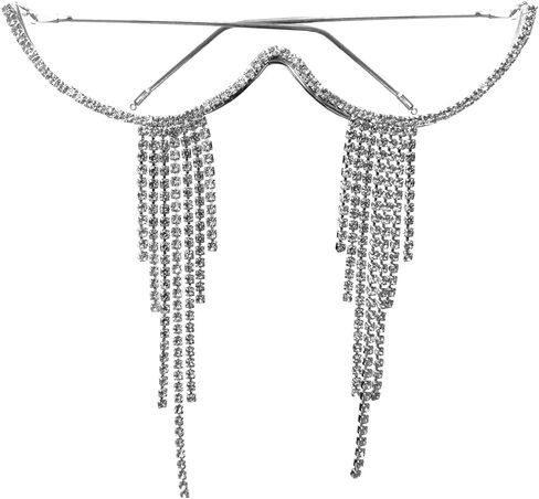 No Lens Rhinestone Glasses Frame,Sparkly Half Enclosure Eye Glasses,Heart Crystal Diamond Decor Metal Eyeglass,Half Frame Spectacle For Decoration,Silver,1 Piece in Saudi Arabia