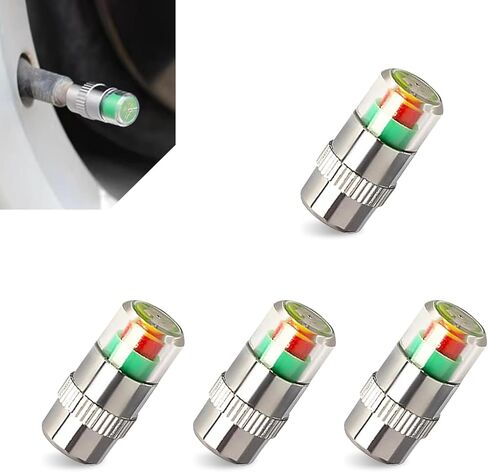 4 PCS Car Auto Tire Pressure Monitor Valve, Tire Pressure Monitoring Caps with 3 Color Eye Alert Sensor Indicator, 2.4 Bar 36PSI Tire Pressure Monitor Caps, Universal for Most Cars (Silver) in Saudi Arabia