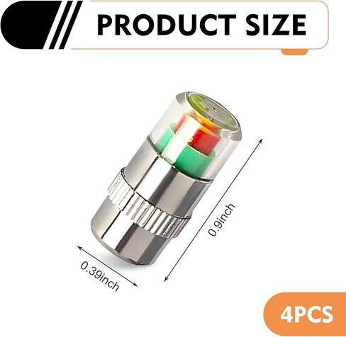 4 PCS Car Auto Tire Pressure Monitor Valve, Tire Pressure Monitoring Caps with 3 Color Eye Alert Sensor Indicator, 2.4 Bar 36PSI Tire Pressure Monitor Caps, Universal for Most Cars (Silver) in Saudi Arabia