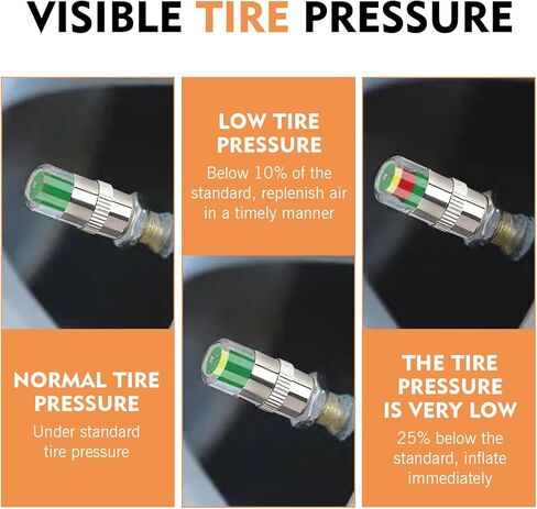 4 PCS Car Auto Tire Pressure Monitor Valve, Tire Pressure Monitoring Caps with 3 Color Eye Alert Sensor Indicator, 2.4 Bar 36PSI Tire Pressure Monitor Caps, Universal for Most Cars (Silver) in Saudi Arabia